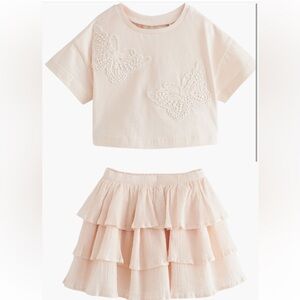 Next Blush Pink Butterfly Top and Ruffle Skirt Set